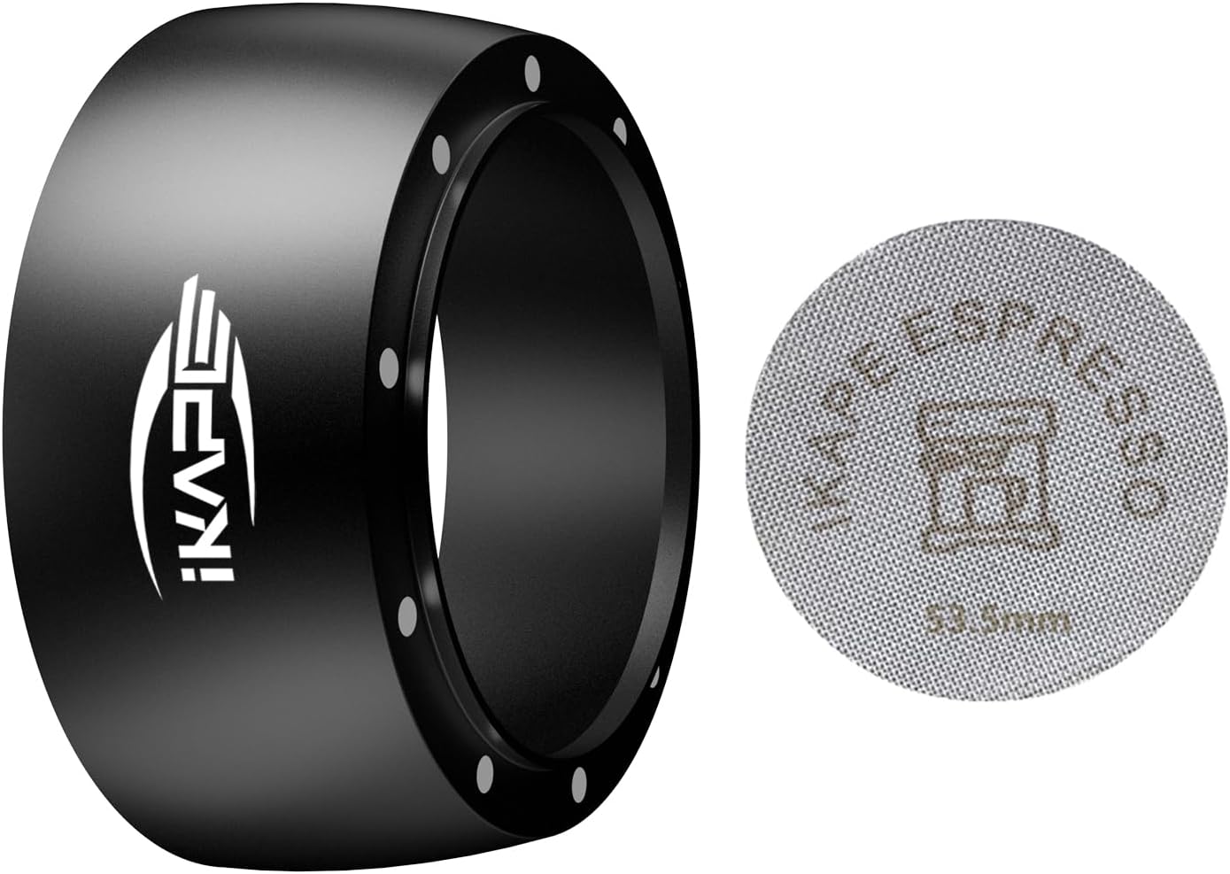 IKAPE Magnetic Dosing Funnel Set | 53MM Espresso Dosing Ring & Puck Screen Kit for Breville 54MM Portafilter – 8 Magnet Design (Black)