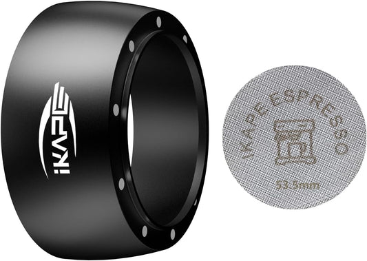 IKAPE Magnetic Dosing Funnel Set | 53MM Espresso Dosing Ring & Puck Screen Kit for Breville 54MM Portafilter – 8 Magnet Design (Black)