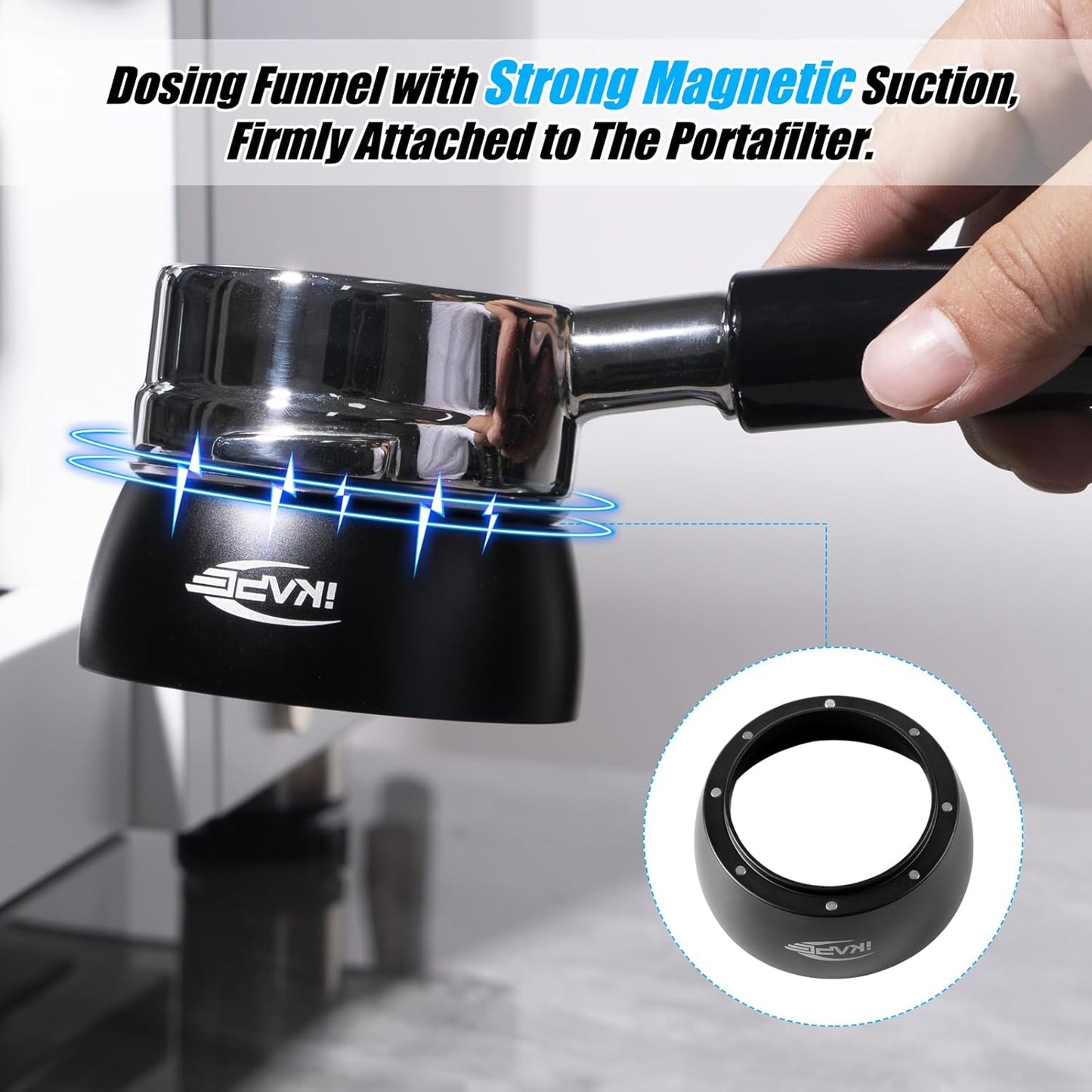 IKAPE Magnetic Dosing Funnel Set | 53MM Espresso Dosing Ring & Puck Screen Kit for Breville 54MM Portafilter – 8 Magnet Design (Black)