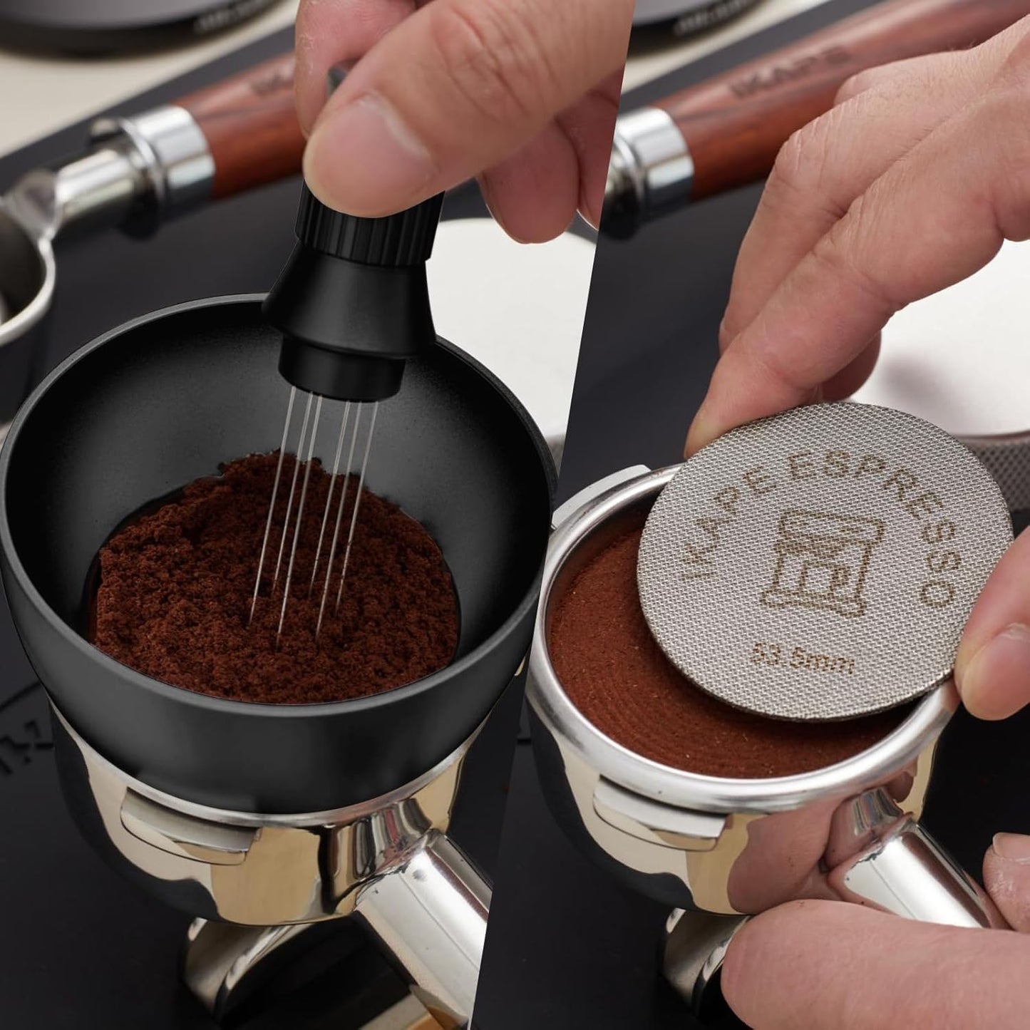IKAPE Magnetic Dosing Funnel Set | 53MM Espresso Dosing Ring & Puck Screen Kit for Breville 54MM Portafilter – 8 Magnet Design (Black)