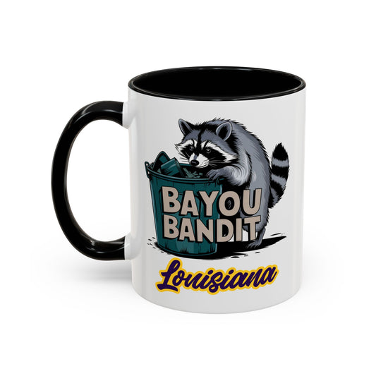 "Bayou Bandit" – Raccoon in Trash Can Mug with Louisiana Script