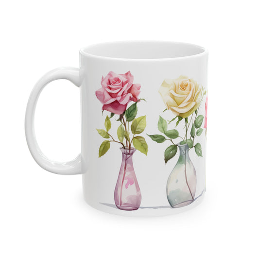 Watercolor Roses Ceramic Mug, Floral Coffee Cup, Tea Mug, , Rose Design Mug