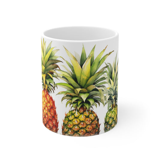 Pineapple Paradise. Collectible Watercolor Fruit Series 11oz ceramic coffee mug.