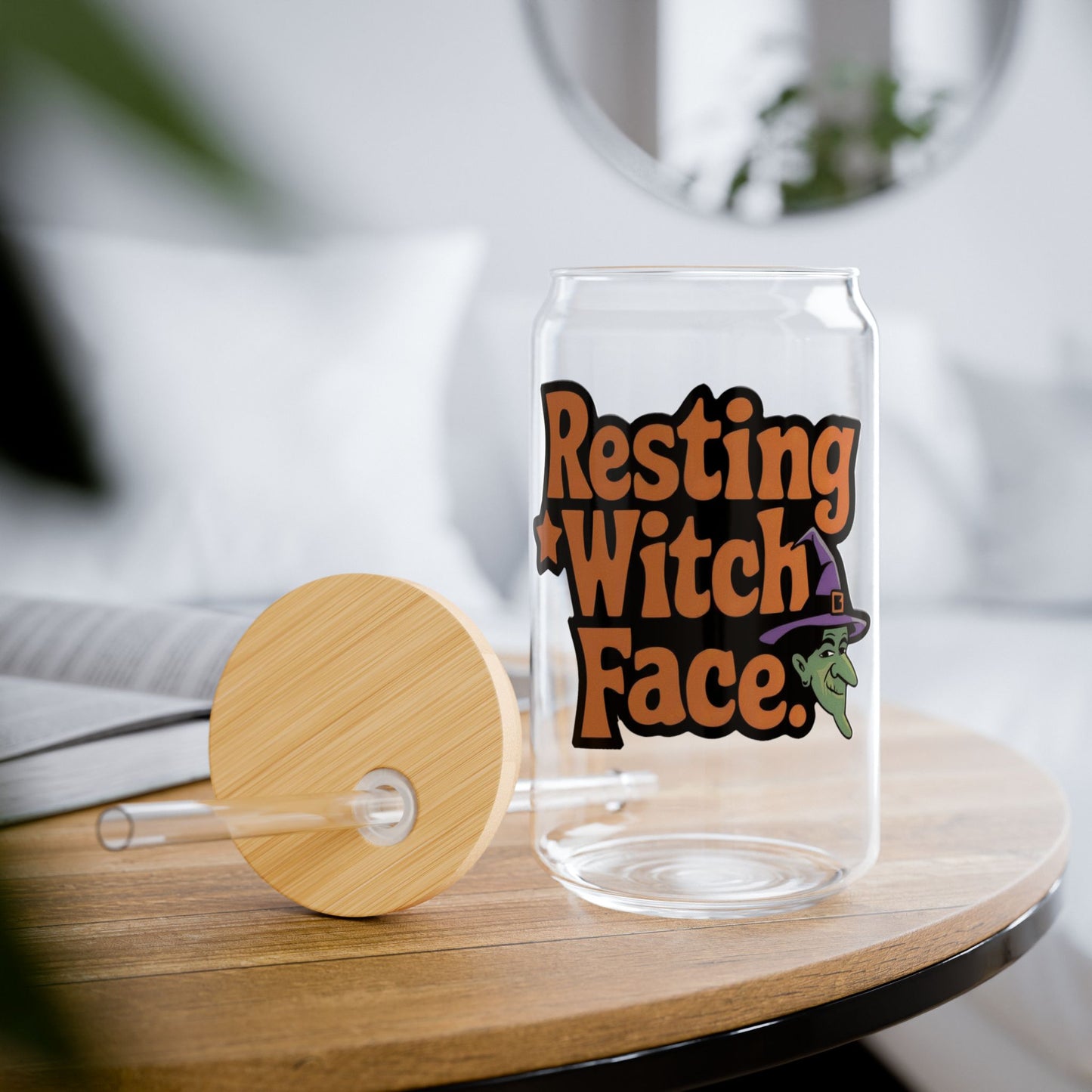 Resting Witch Face Halloween Sipper Glass – 16oz Spooky Drinkware