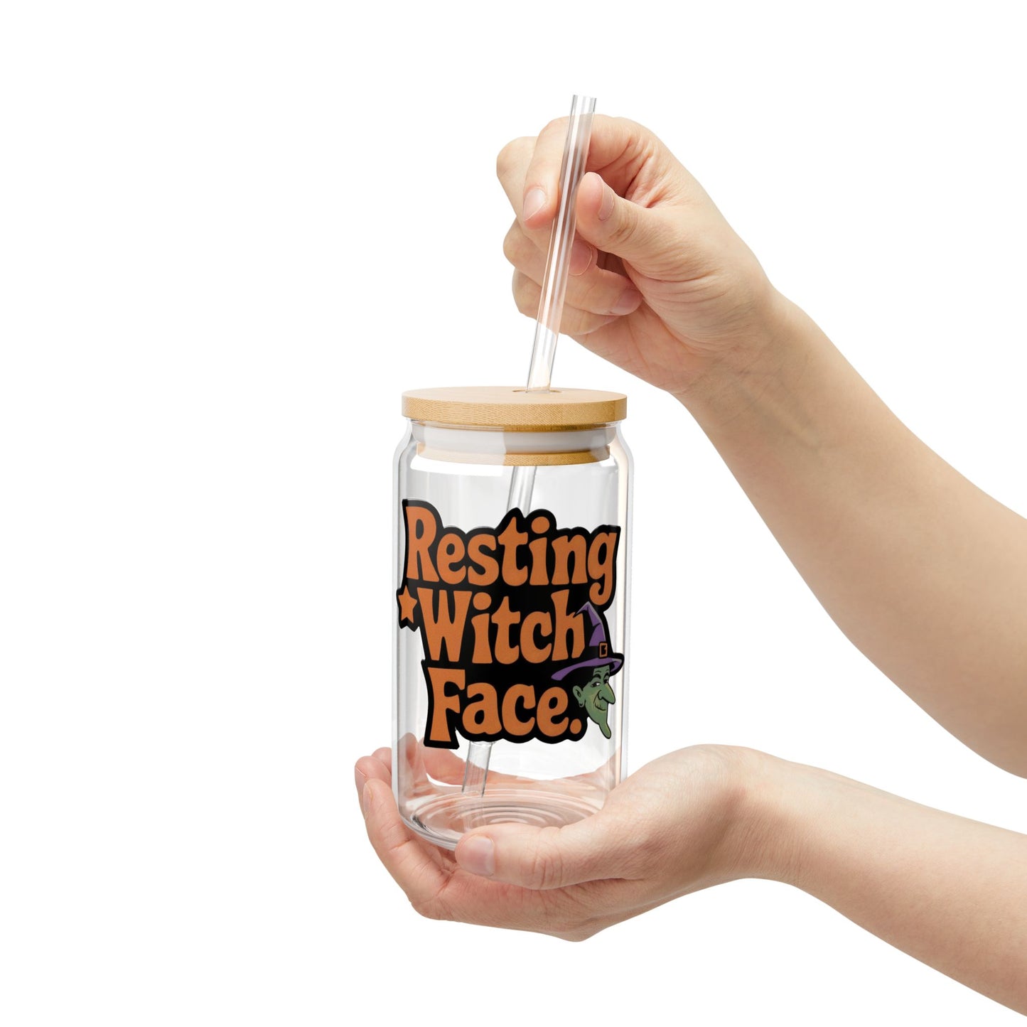 Resting Witch Face Halloween Sipper Glass – 16oz Spooky Drinkware