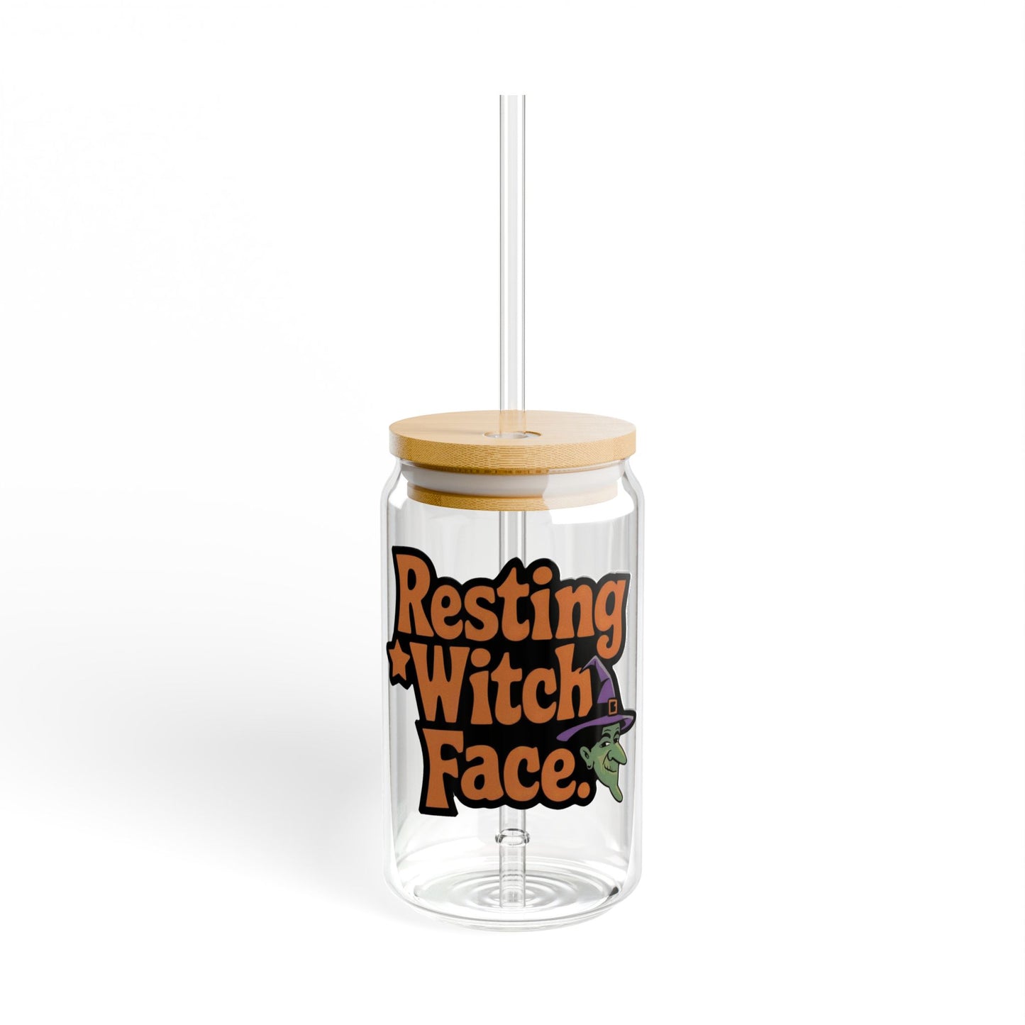 Resting Witch Face Halloween Sipper Glass – 16oz Spooky Drinkware