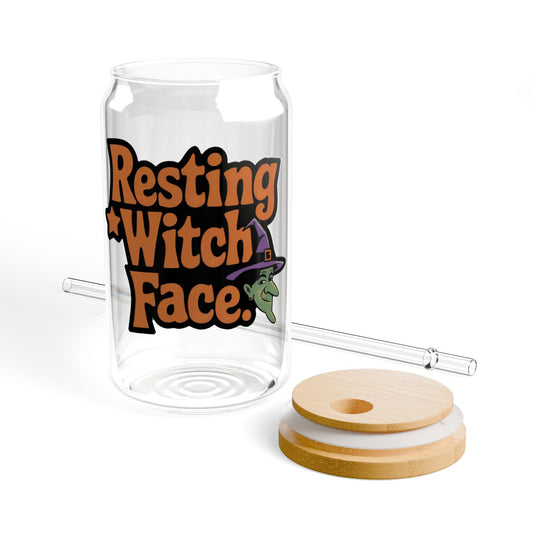 Resting Witch Face Halloween Sipper Glass – 16oz Spooky Drinkware