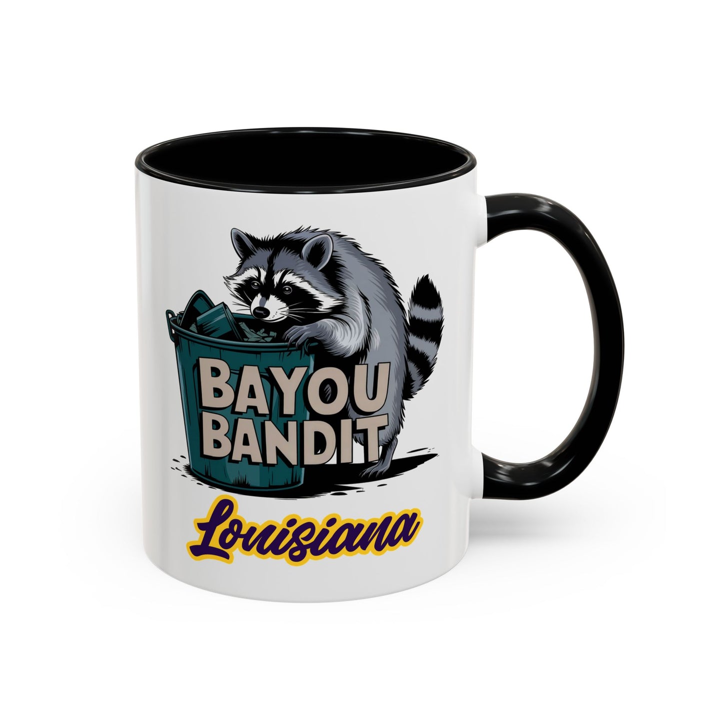 "Bayou Bandit" – Raccoon in Trash Can Mug with Louisiana Script