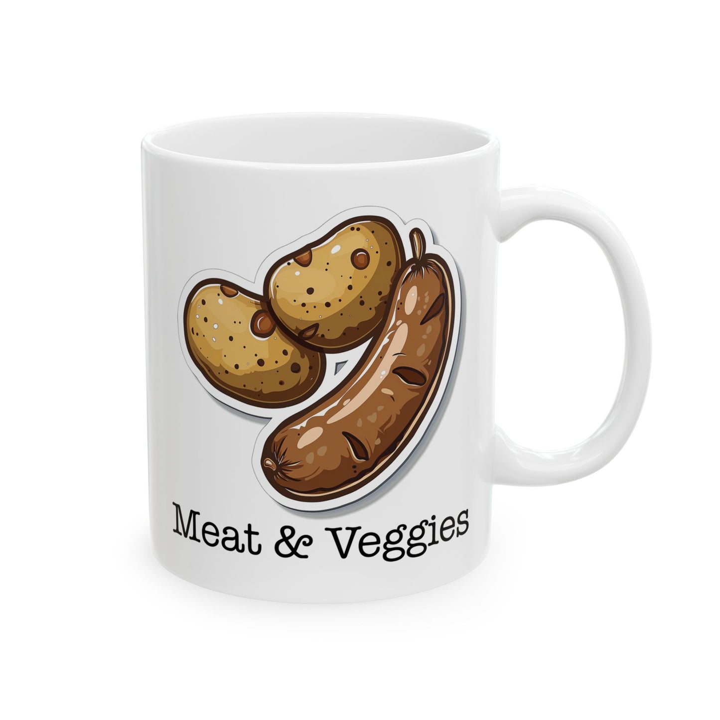 Meat and Veggies" – Cheeky Sausage & Potatoes Graphic Mug