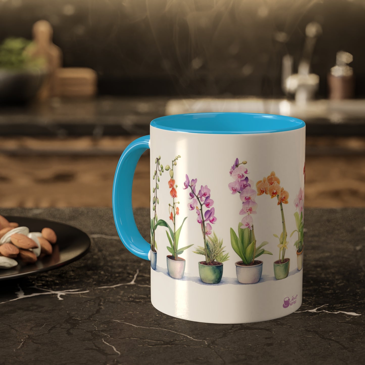 Simple Orchids, Collectible Floral Series watercolored ceramic coffee mug. 11oz