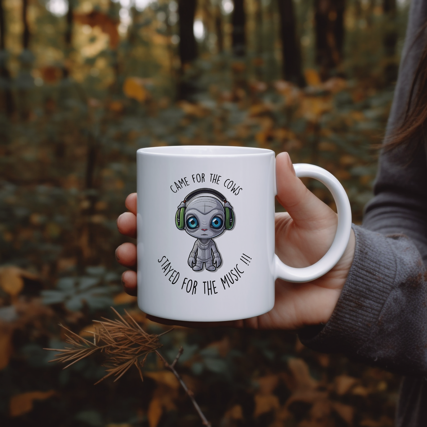 Little Alien Coffee Mug - "Came for the Cows, Stayed for the Music!!!" 11oz Coffee Mug