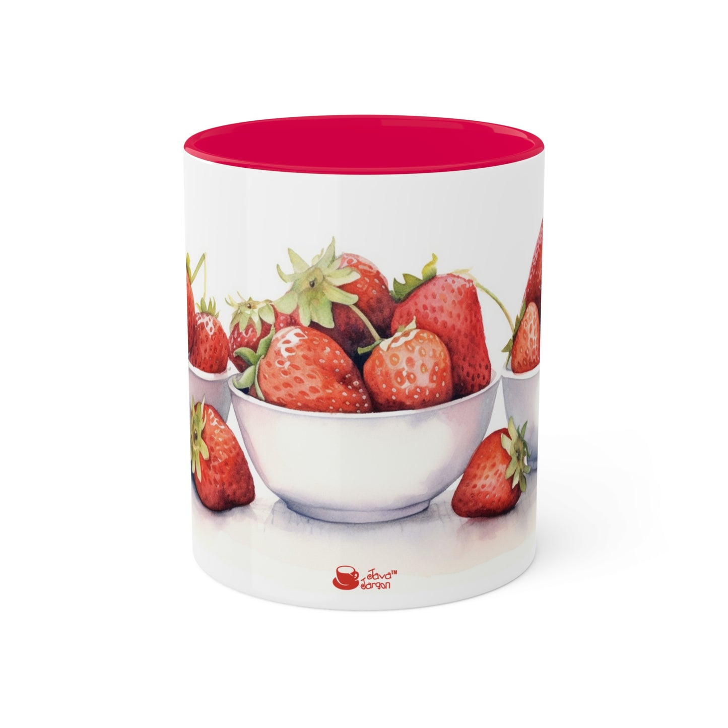 Strawberry Bliss,  Collectible Series Watercolor Strawberry Ceramic Accent 11oz Coffee Mug.