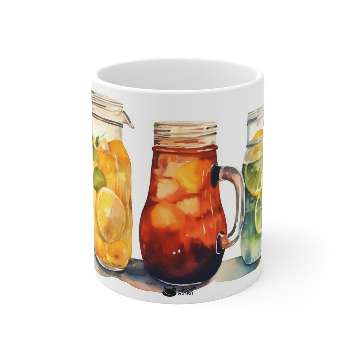 Summertime Refreshments Coffee Mug, Iced Tea and Lemonade Pitchers Summertime Series 11oz Ceramic Coffee Mug.