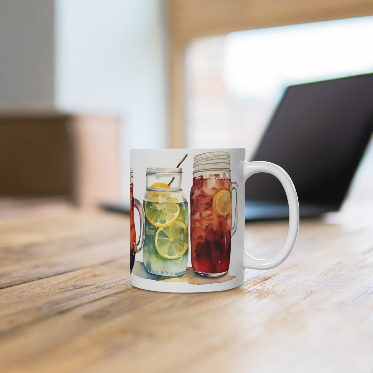 Summertime Refreshments Coffee Mug, Iced Tea and Lemonade Pitchers Summertime Series 11oz Ceramic Coffee Mug.