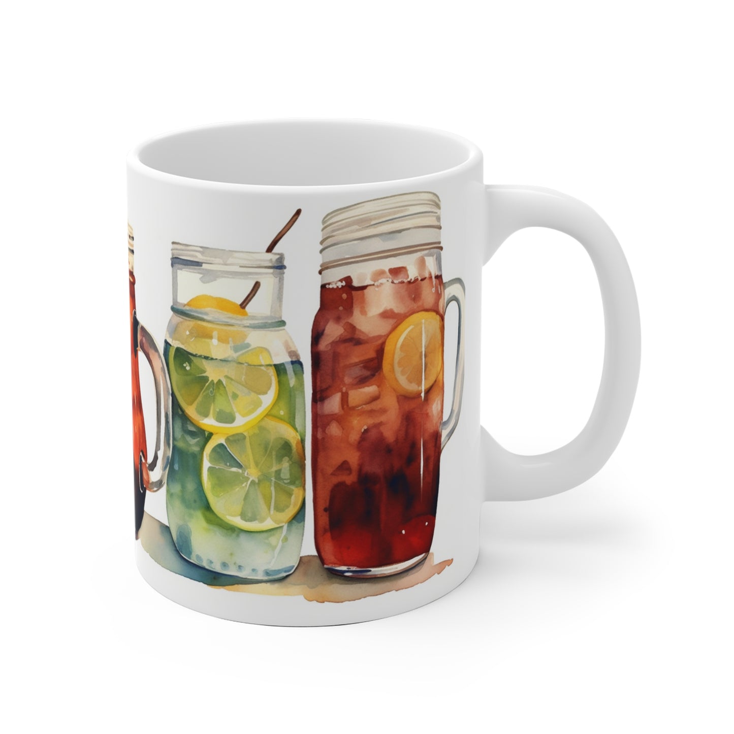 Summertime Refreshments Coffee Mug, Iced Tea and Lemonade Pitchers Summertime Series 11oz Ceramic Coffee Mug.