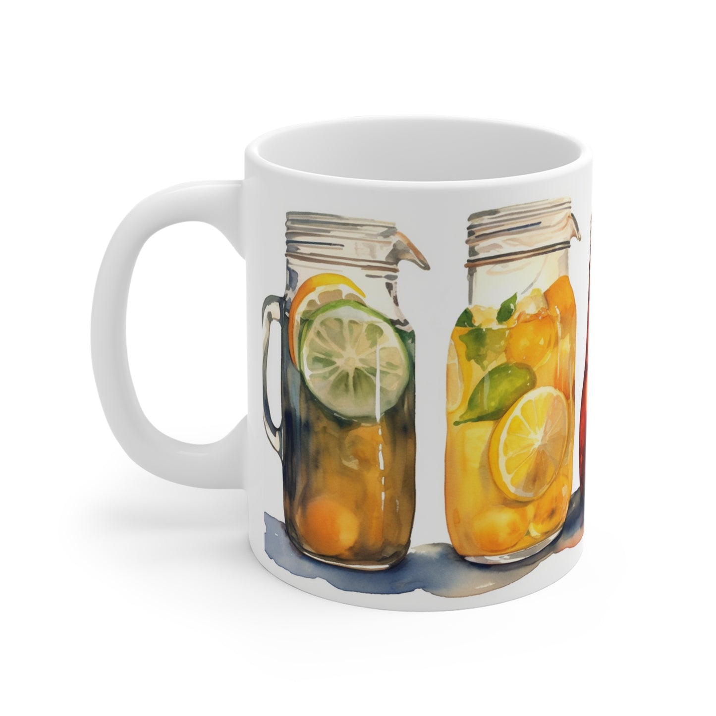 Summertime Refreshments Coffee Mug, Iced Tea and Lemonade Pitchers Summertime Series 11oz Ceramic Coffee Mug.