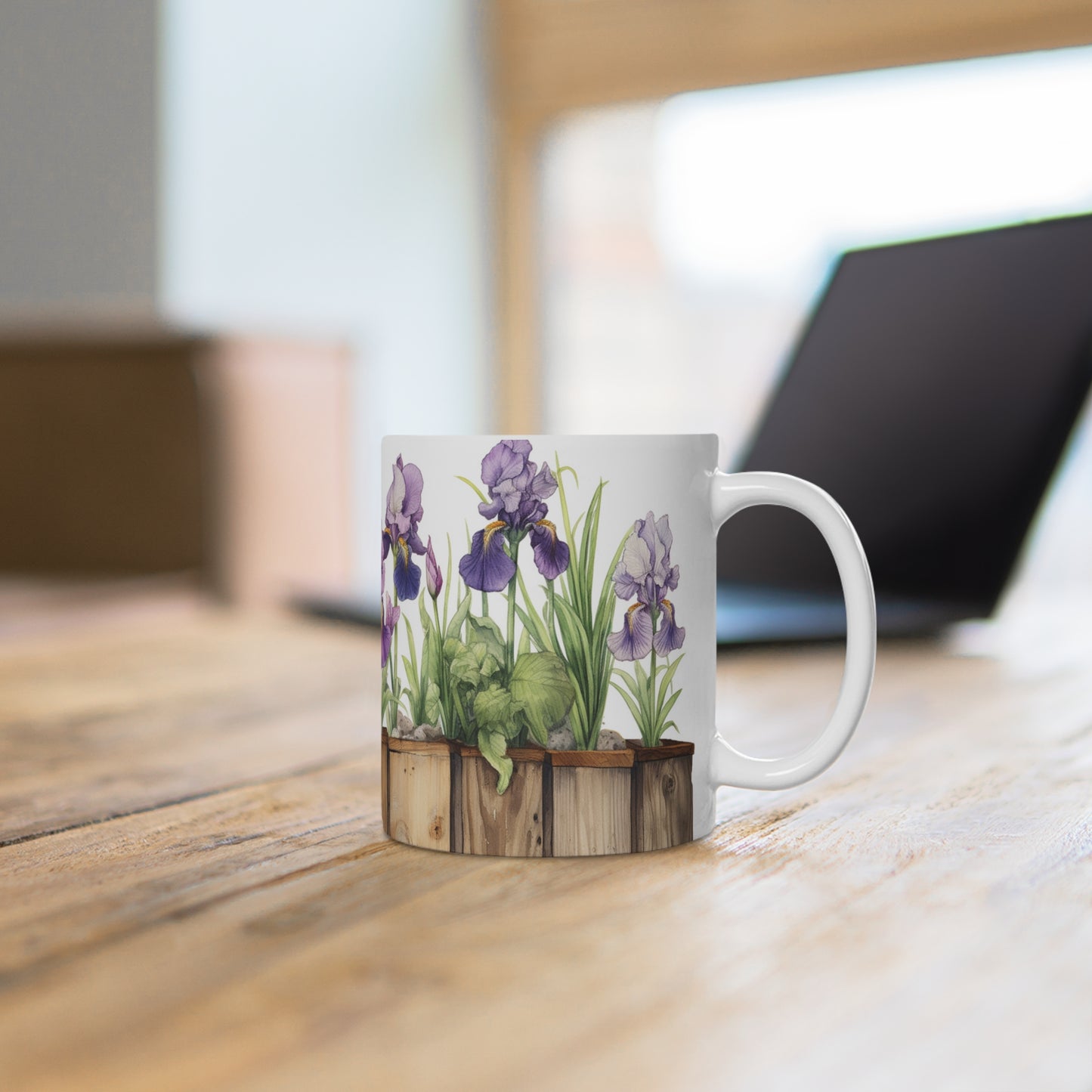 Tall Bearded Iris, Collectible Floral Series watercolor ceramic coffee mug 11oz.