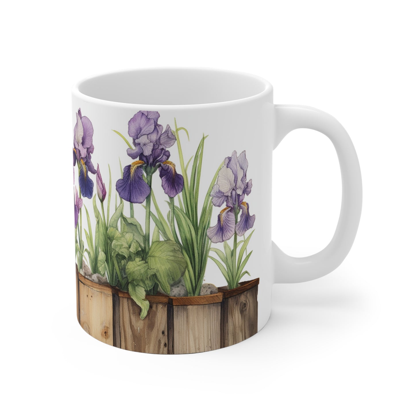 Tall Bearded Iris, Collectible Floral Series watercolor ceramic coffee mug 11oz.